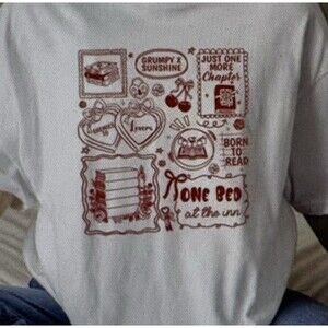 White Knit Graphic Book Print Crew Neck Short Sleeve T-Shirt Women's